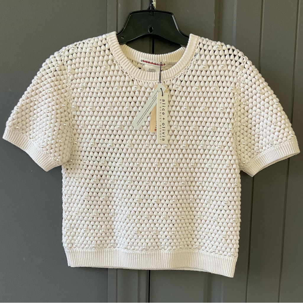 Alice + Olivia Ciara Pearl Crochet Sweater